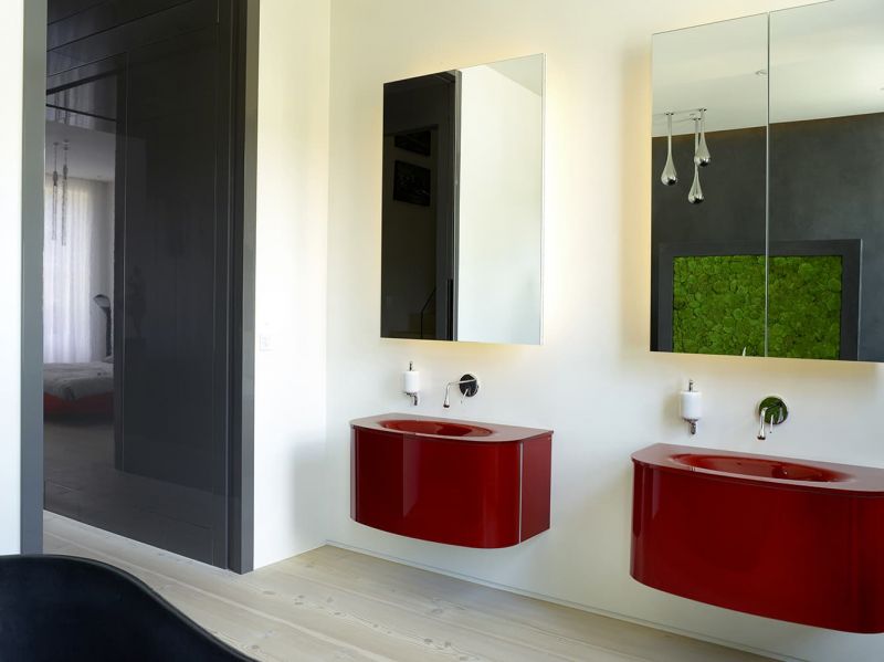glebe place bathroom with red sink